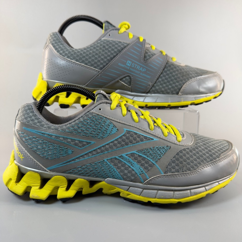 Reebok ZigTech H Strap Womens 9 Workout Shoes Gray Yellow Lace Low Train Sneaker